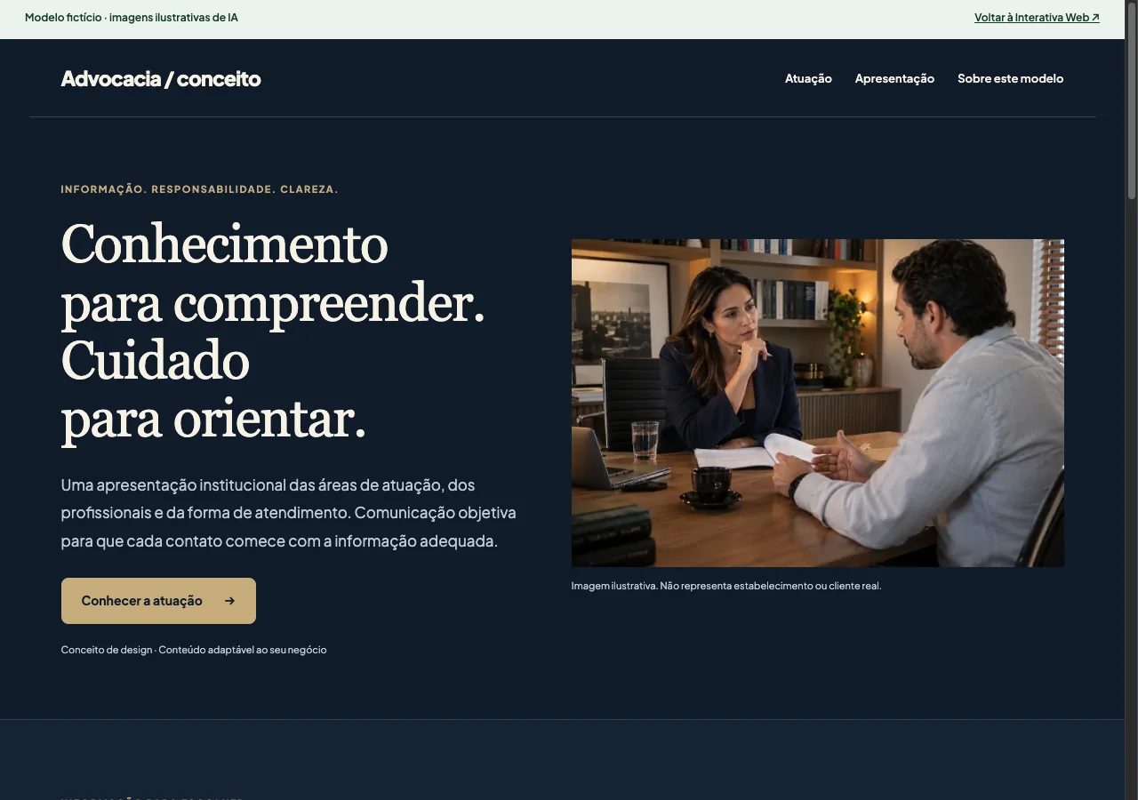 Captura da página demonstrativa para advogados e escritórios