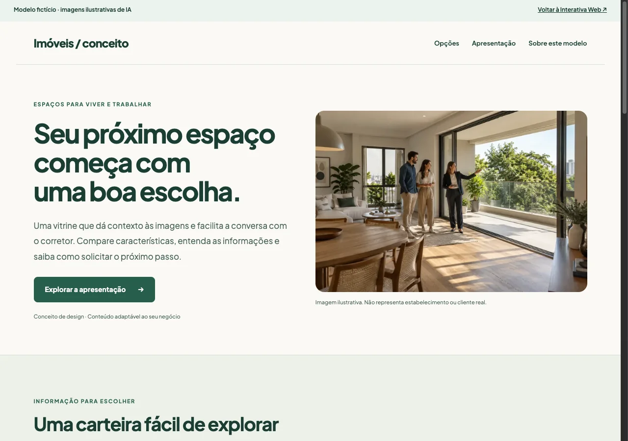 Captura da página demonstrativa para imobiliárias e corretores